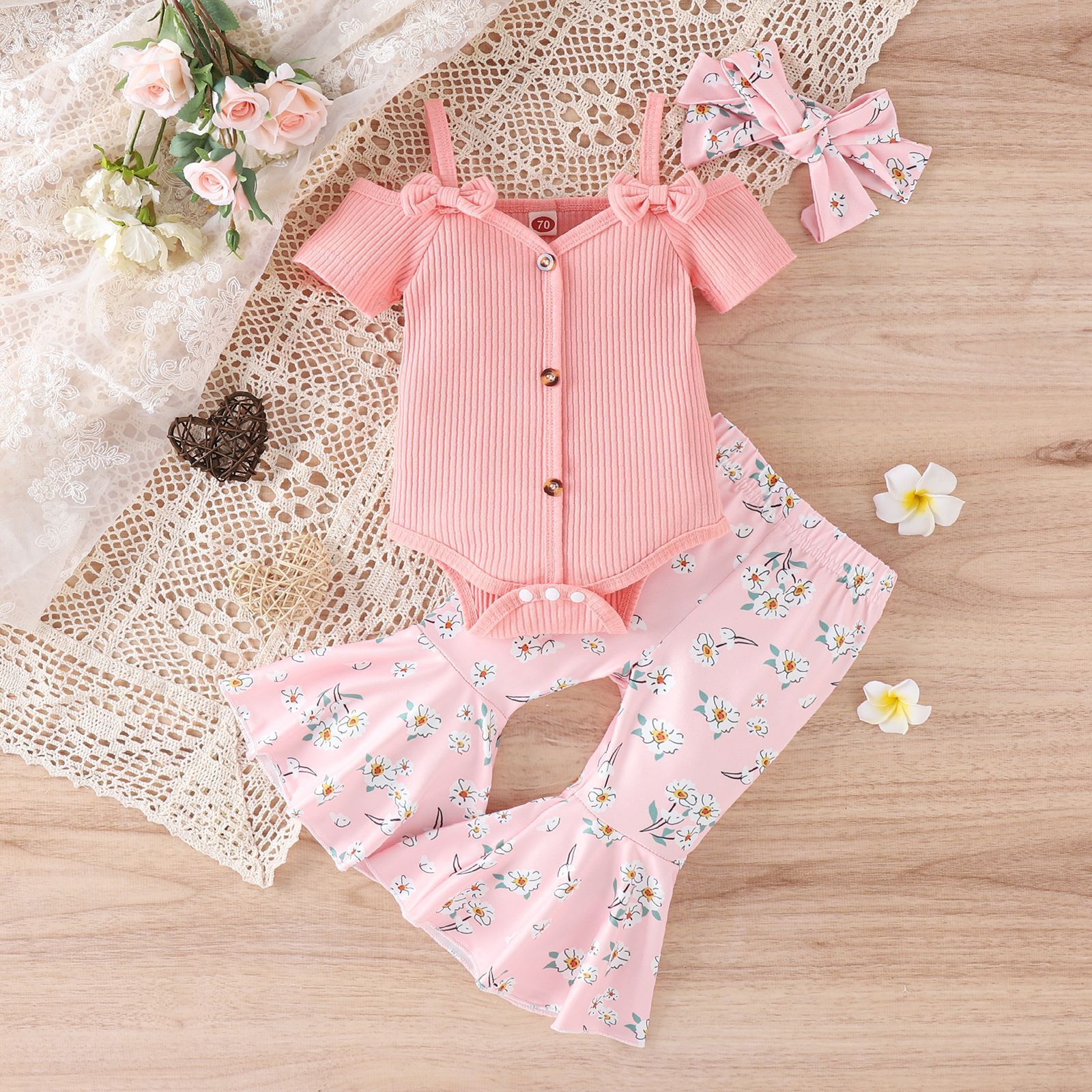 Summer baby pit strip sling outfit set, baby girl hoodie bell bottoms,two-piece top and trousers