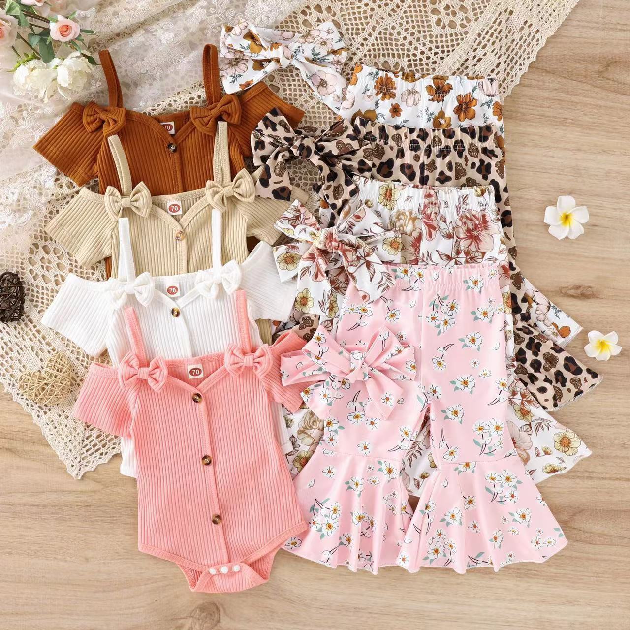 Summer baby pit strip sling outfit set, baby girl hoodie bell bottoms,two-piece top and trousers