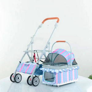 Hot Selling Large 4 Wheel Luxury Jogging Travel Pet Stroller Small Dog Trolley Double Decker Pet Stroller