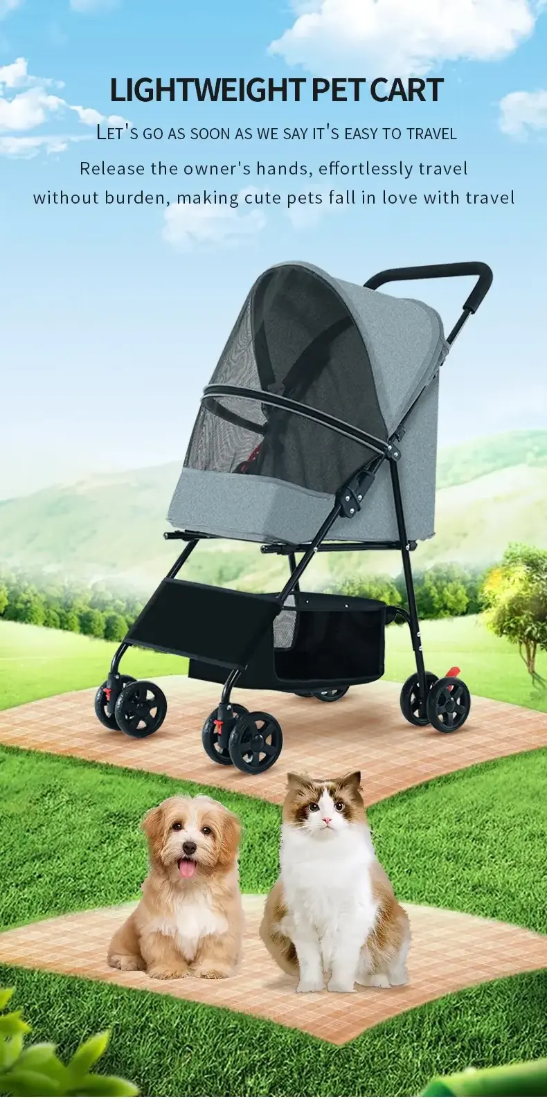 Lightweight Pet Stroller 4 Wheel Foldable Cat Dog Stroller for  for cats and dogs