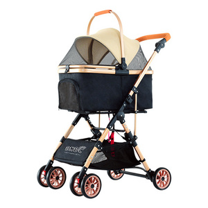 good quality 2 in 1 foldable dog pet stroller best selling dog stroller cart product adjustable handle pet stroller