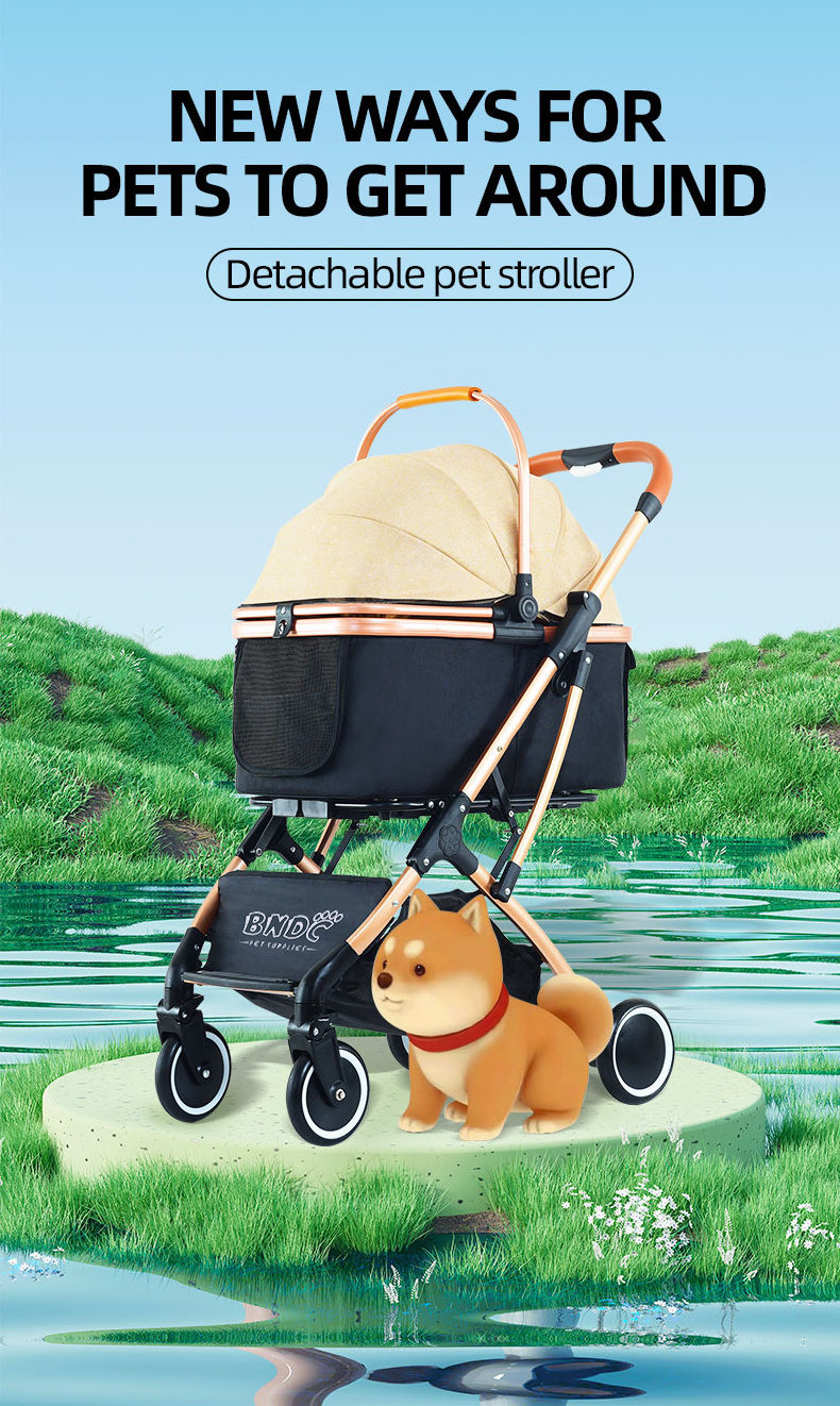 Luxury Factory Wholesale Pet Travel Wheel Stroller Dog Cat Transport Trolley Four Rounds Foldable With One Hand pet dog stroller