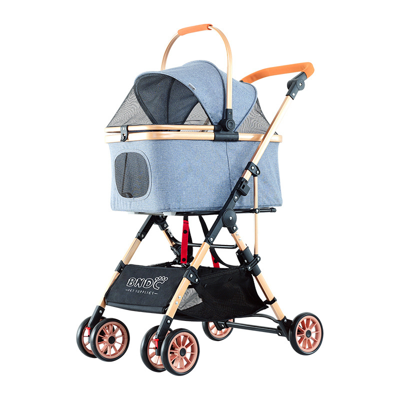 Dog Strollers for 4 Wheels Puppy Stroller with Multiple Mesh Windows Removable Liner