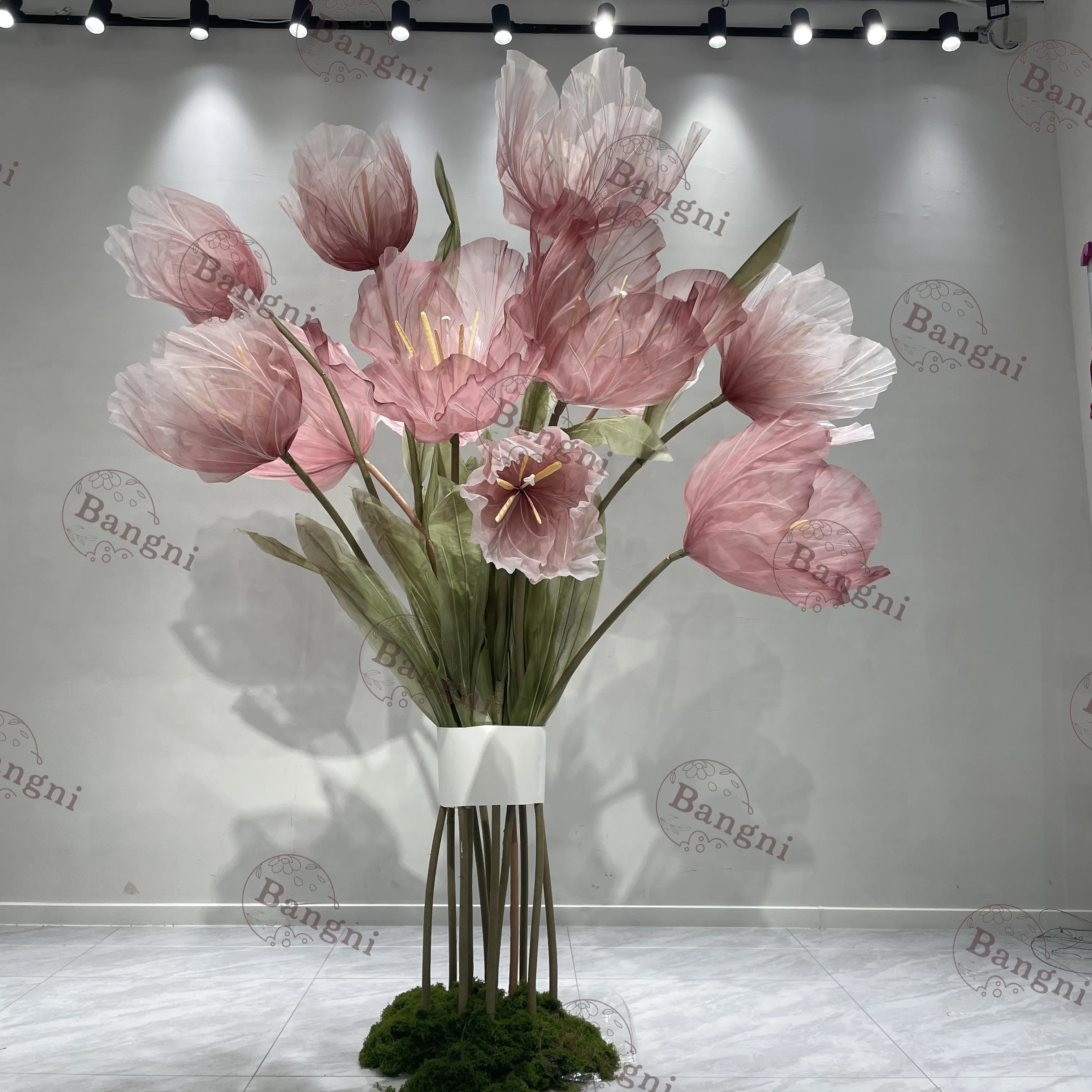 Elegant Events Decorative Flowers Artificial Standing Giant Silk Organza Tulips For Indoor Outdoor Decorations