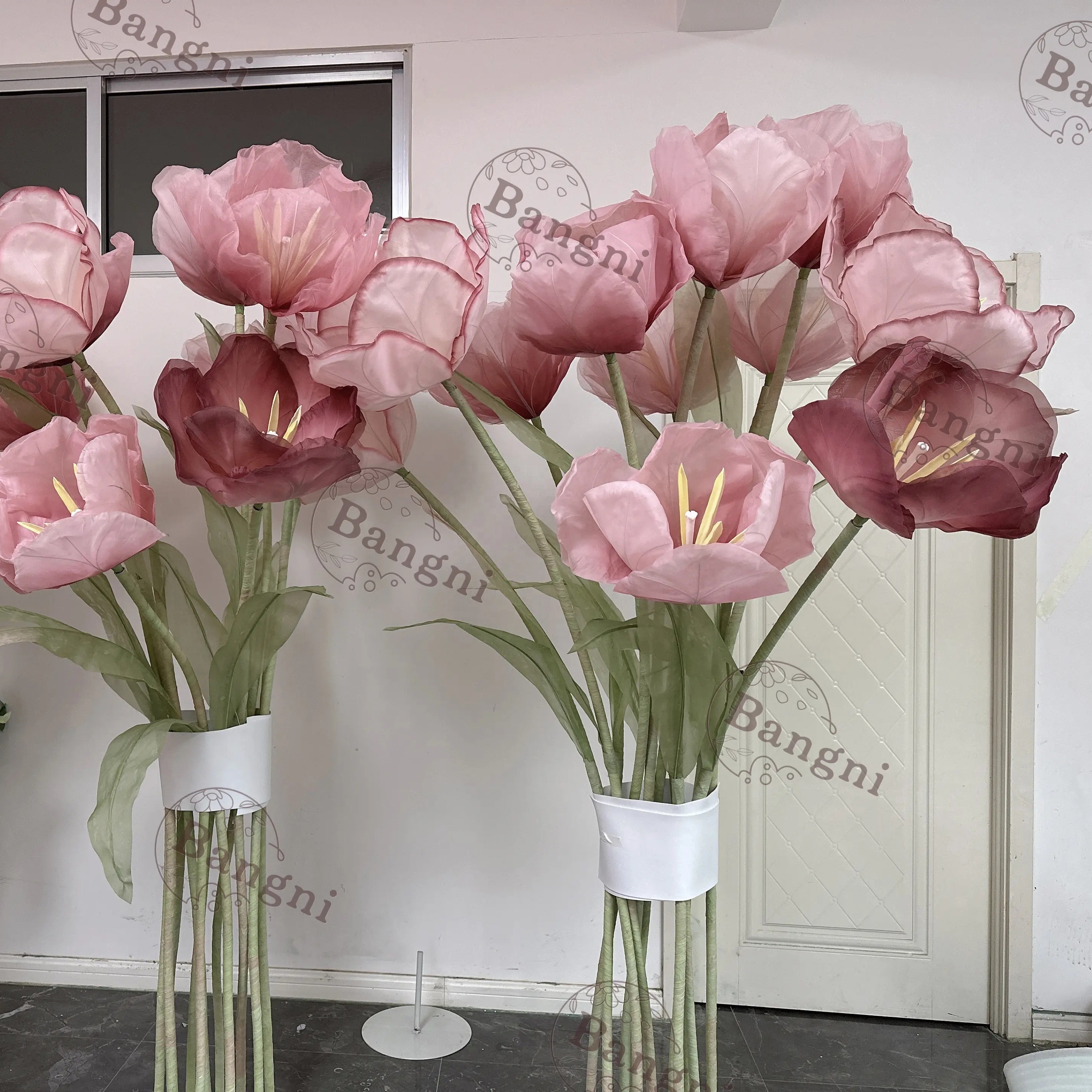 Elegant Events Decorative Flowers Artificial Standing Giant Silk Organza Tulips For Indoor Outdoor Decorations