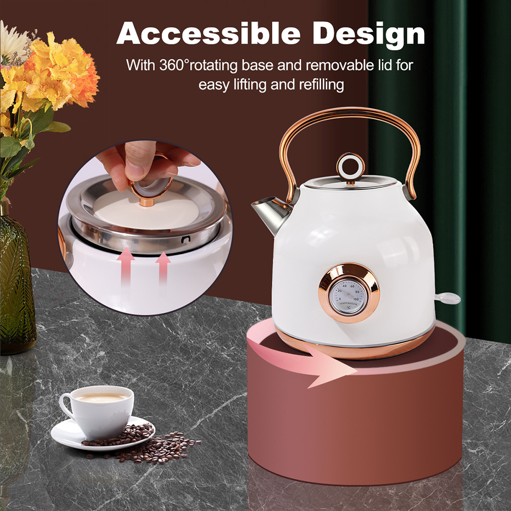 1.7L Stainless Steel  Large Temperature Gauge Retro Electric Kettle Tea Kettle Electric Boiler Kettle