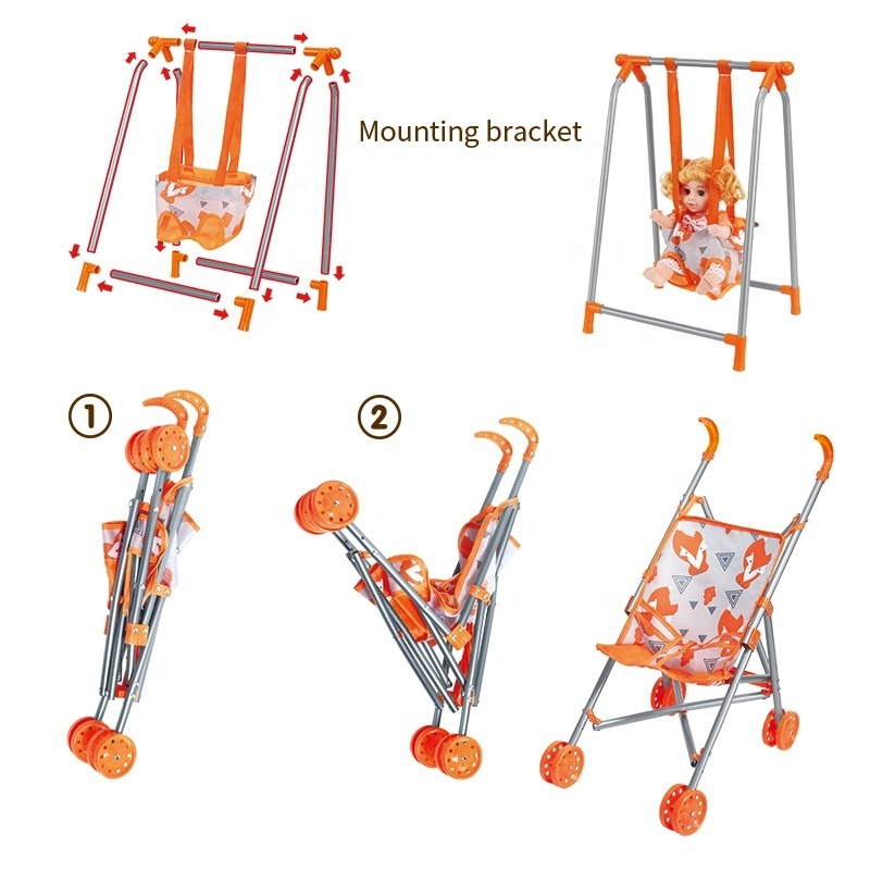 Functional Kid Pretend Toys Baby Cart Walking Machine And Swing With Doll Accessories New Baby Toy