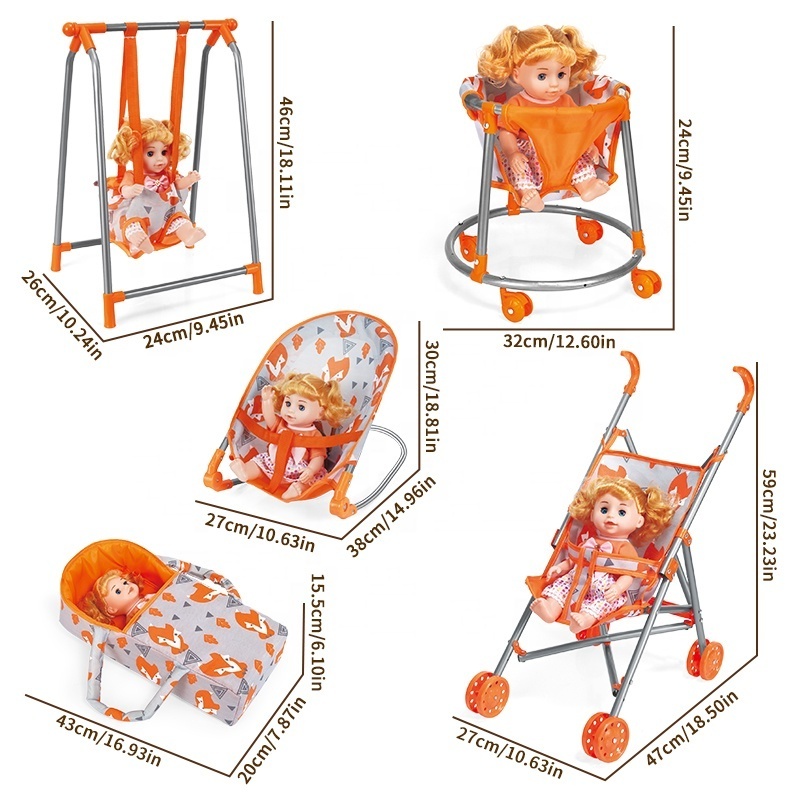 Functional Kid Pretend Toys Baby Cart Walking Machine And Swing With Doll Accessories New Baby Toy