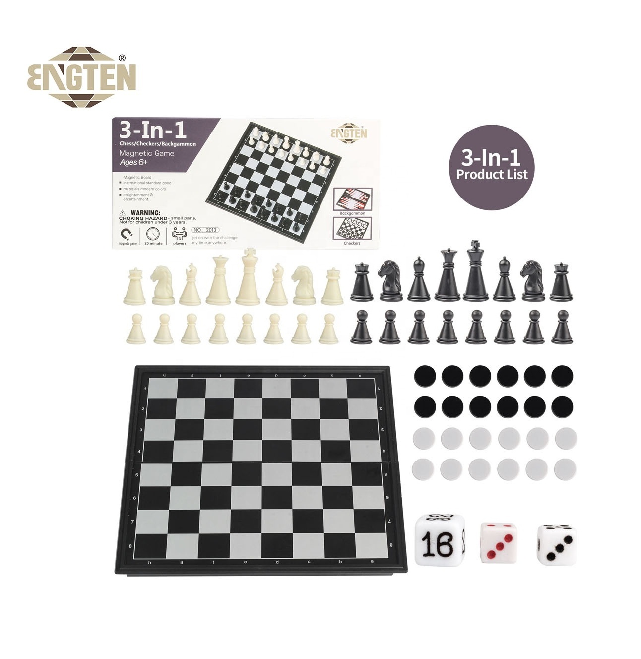 Wholesale Popular Decorative Chess Board Deluxe 3 in 1 Magnetic Chess Western Chess Backgammon Games for Kids