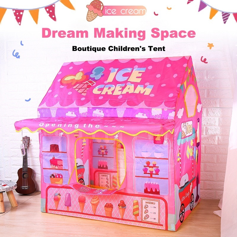 Ice Cream Kids Play Tent With Star Lights Large Kids Playhouse Windows Easy To Wash Indoor Outdoor Children Tent