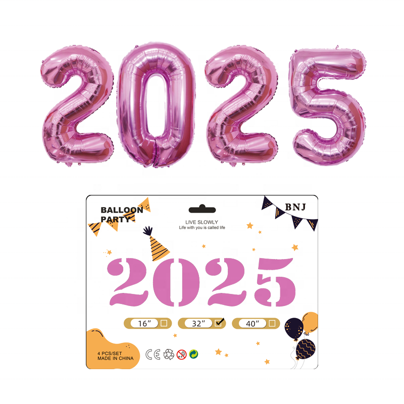 BONA china self sealing 2025 digits new year suit rose red pink figure air aluminum film foil numbers balloons