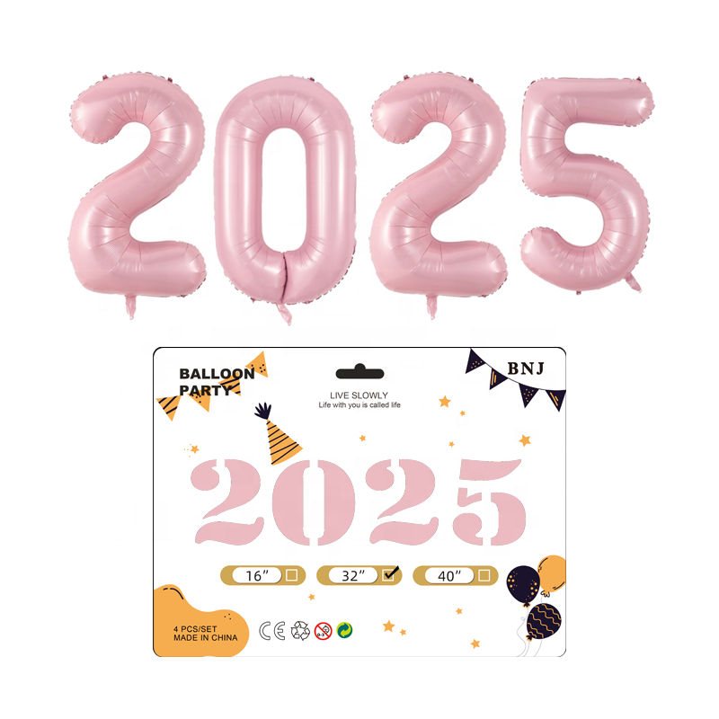 BONA china self sealing 2025 digits new year suit rose red pink figure air aluminum film foil numbers balloons