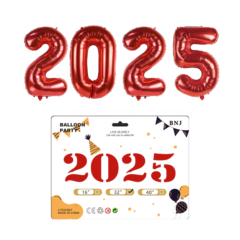 BONA china self sealing 2025 digits new year suit rose red pink figure air aluminum film foil numbers balloons