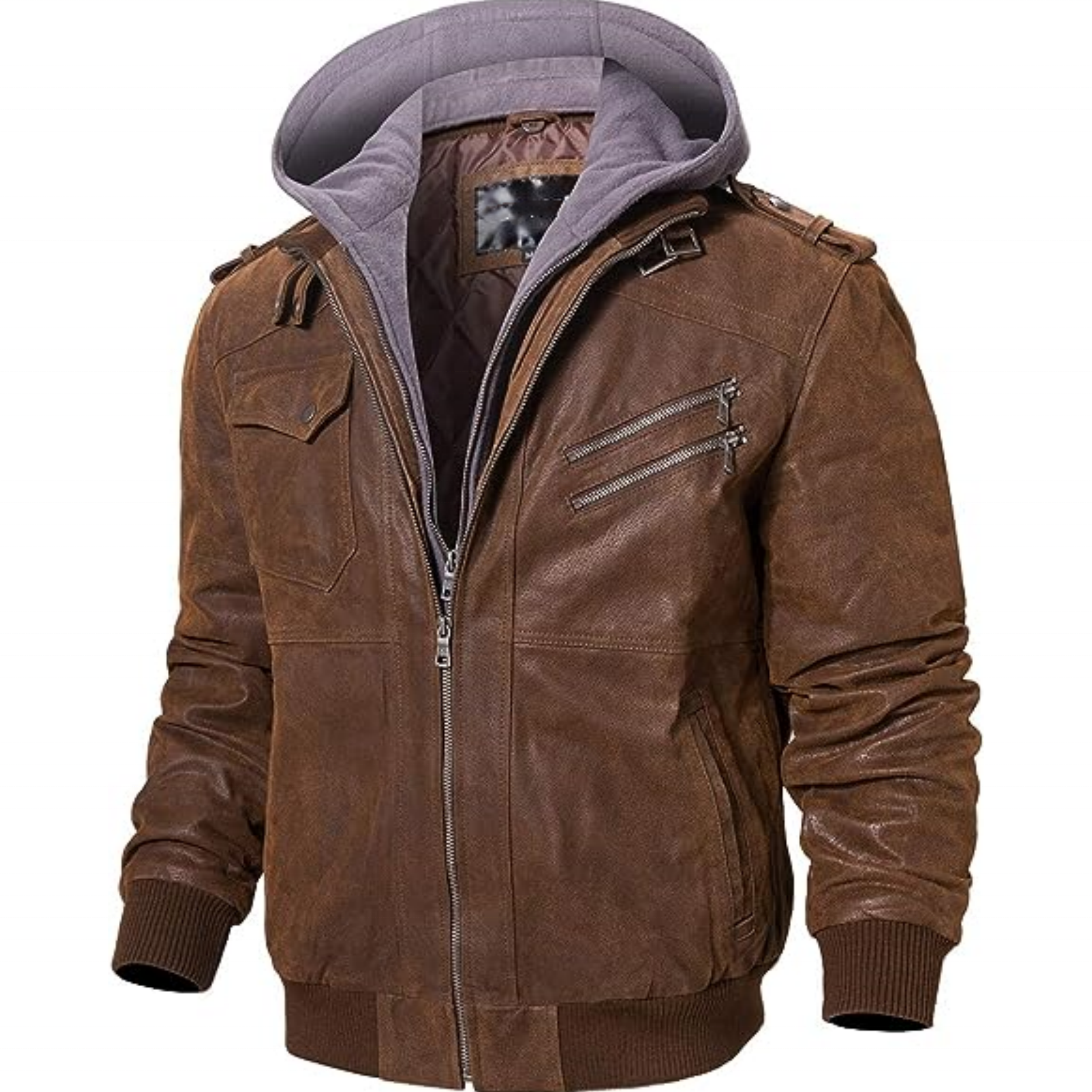 Custom windbreaker waterproof jacket motorcycle brown  multi pocket  full zip up   leather jacket