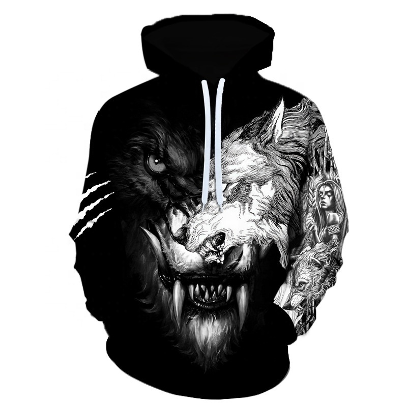 Animal Hoodie Men's Hoodies Print All Winter with Side Pocket Plus Size 1 Piece Fleece Fabric Knitted Pullover Hooded for Winter