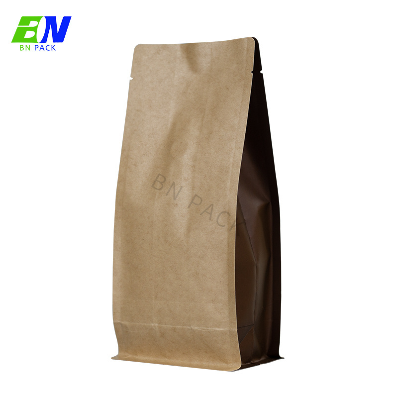 Custom Printing Biodegradable Flat Bottom Kraft Paper Bag Coffee Beans Packaging Bag With One Way Valve