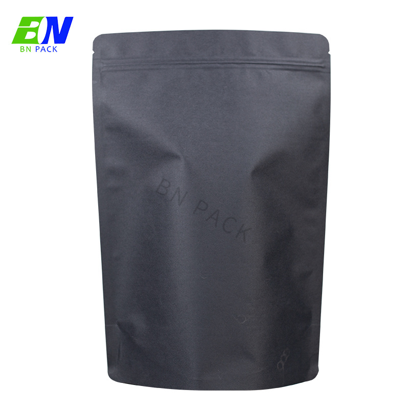 Whole sale  ECO-friendly  Black Kraft paper bag stand up  zipper pouch coffee tea candy nut packing pouch in stock