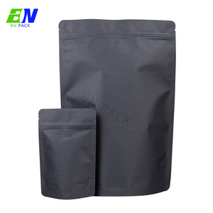 Whole sale  ECO-friendly  Black Kraft paper bag stand up  zipper pouch coffee tea candy nut packing pouch in stock