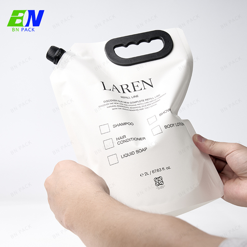 2L Sustainable Eco Friendly White Kraft Paper Spout Pouches Hand Sanitizer Shower Gel Shampoo Refill Bags