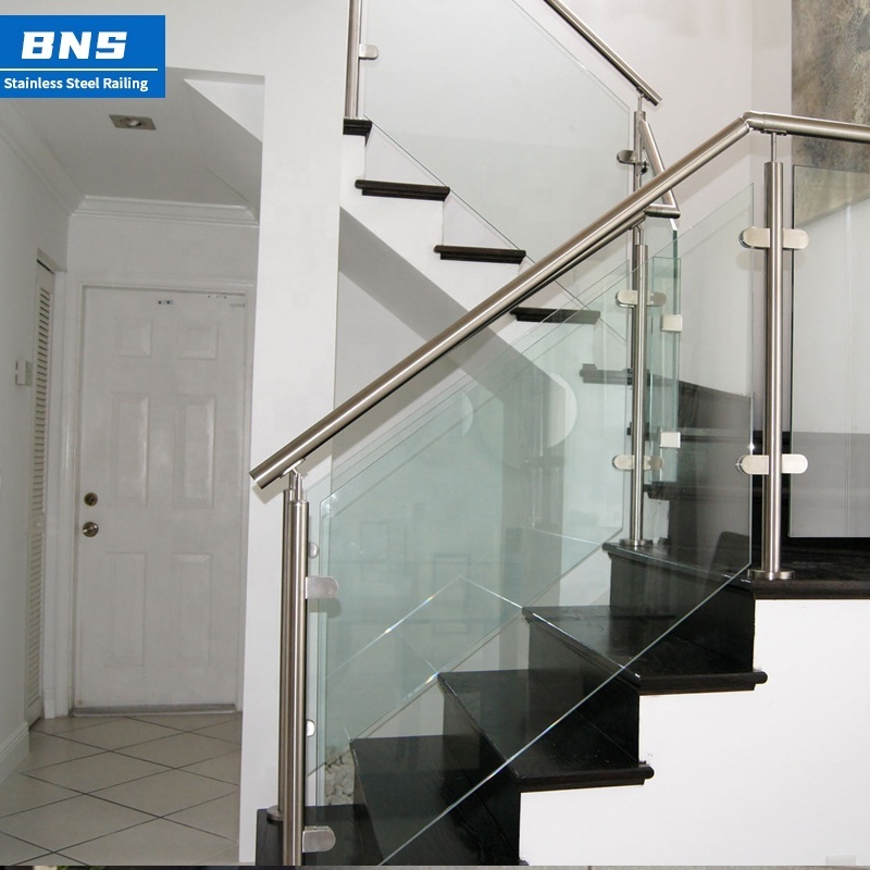 BNS Modern new design stainless steel handrail stair balcony tempered glass railing Stainless Steel Handrail Balustrade