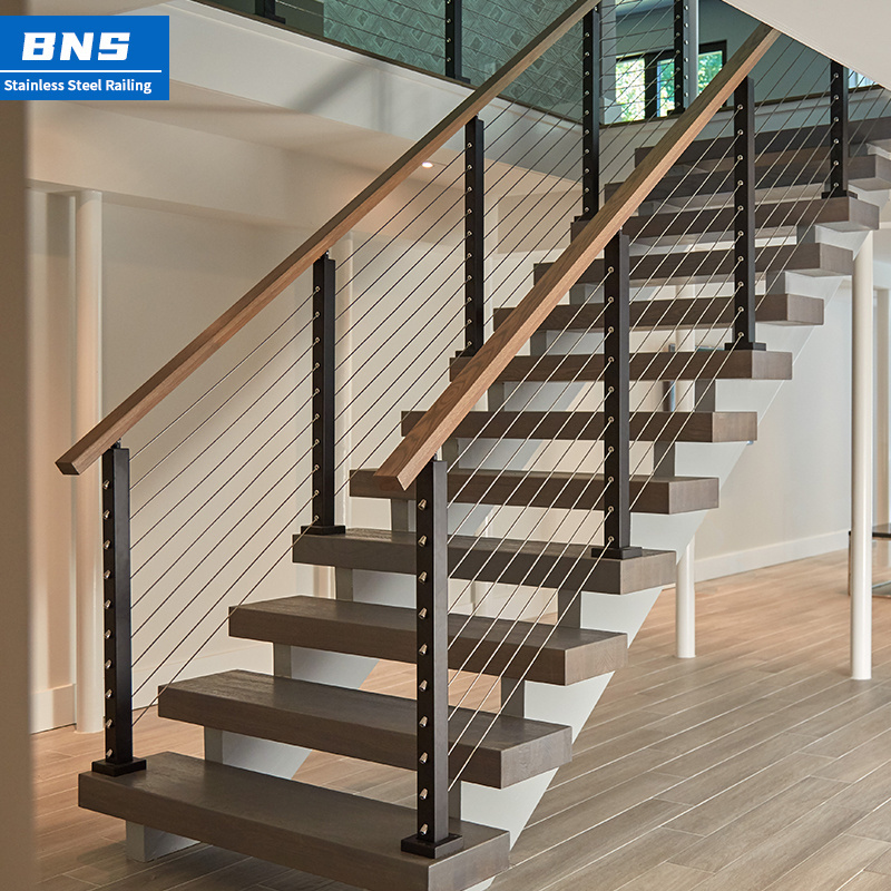 BNS Prefabricated Stainless Steel Balustrade Handrail System Wire Rope Cable Stair Railing ss diy cable railing post