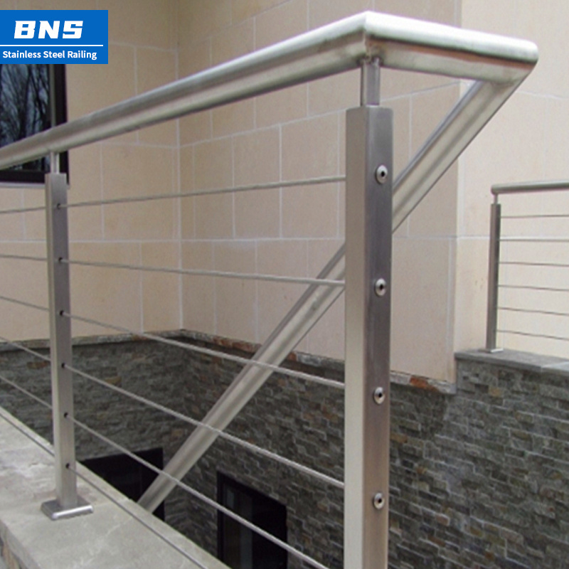 BNS factory Safty Outdoor Balustrades & Handrails Tube Stainless Steel Stair Railing stairs with wire cable railing