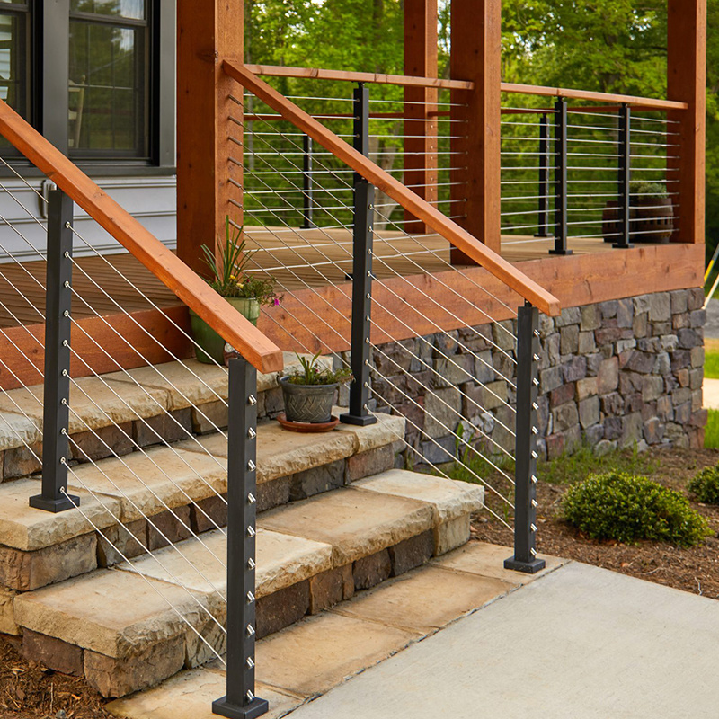 BNS stainless balustrade black cable railing system low maintenance outdoor side mounted balcony cable railing post