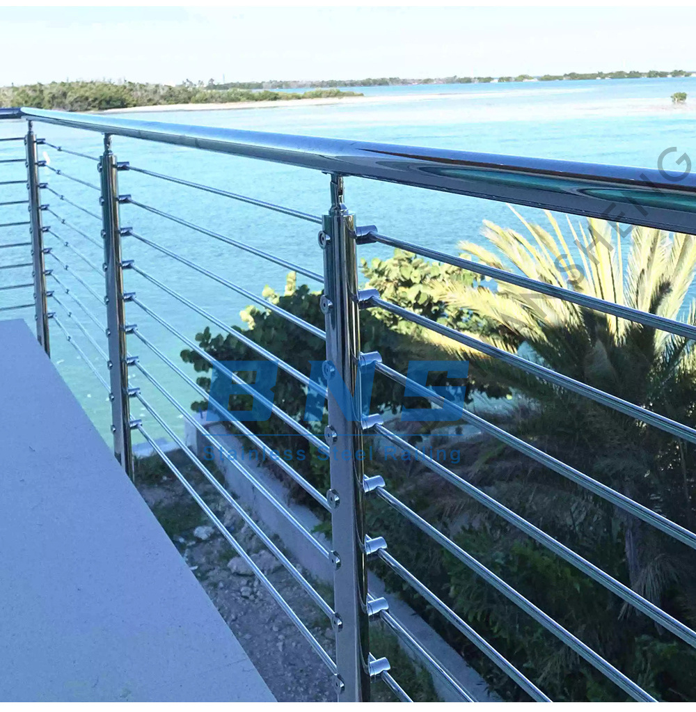 BNS Modern cheap stair railing design with rod bar railing stainless steel railing outdoor deck wire balustrade