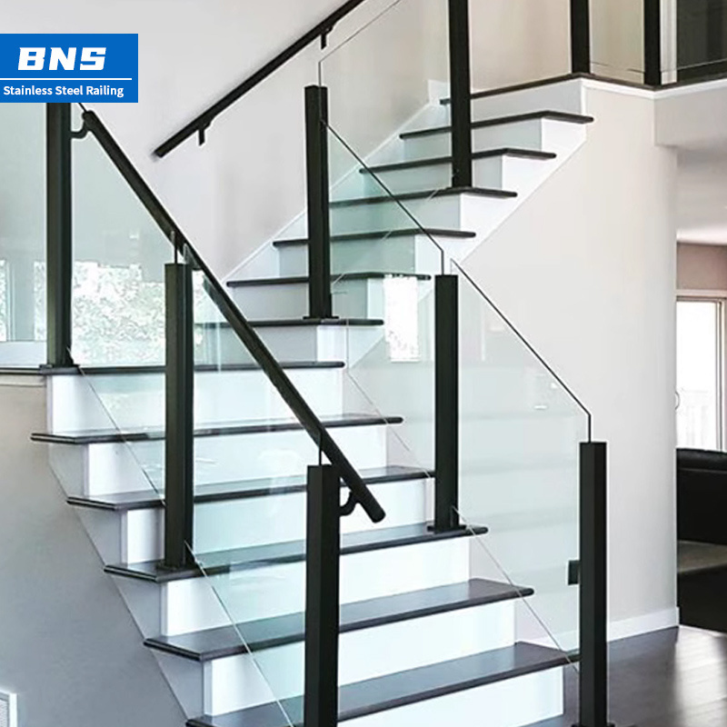 BNS Modern Design Guard Railing Glass System Stainless Steel Frameless Glass Balcony Railing Stairs Balustrade Handrail Post