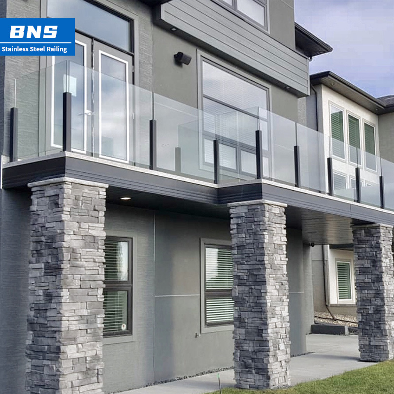 BNS Modern Design Guard Railing Glass System Stainless Steel Frameless Glass Balcony Railing Stairs Balustrade Handrail Post