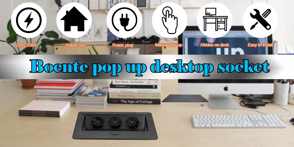 Pop Up Desktop Socket Hidden Outlet for EU Furniture Countertop Desk Electric Outlet