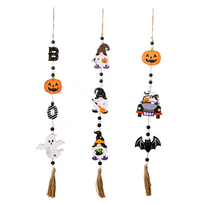 2023 wholesale Halloween  Home Party  Ghost Decoration Beads String Witch Pumpkin Bat Wall Hanging Pieces Pendant Wood Ornaments