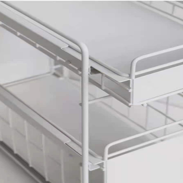 2-Tier Under Sink Sliding Cabinet Basket Organizer Pull Out Organizer for Kitchen Bathroom Cabinet-Sliding Drawer Shelf