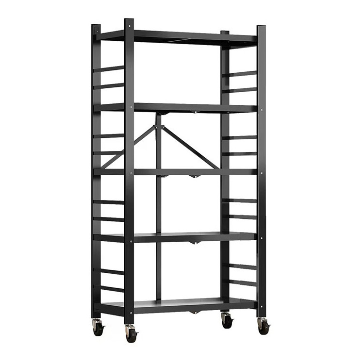 multifunctional collapsible 4 tier kitchen cabinet storage rack metal steel storage shelf with universal wheel