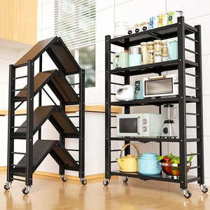 multifunctional collapsible 4 tier kitchen cabinet storage rack metal steel storage shelf with universal wheel