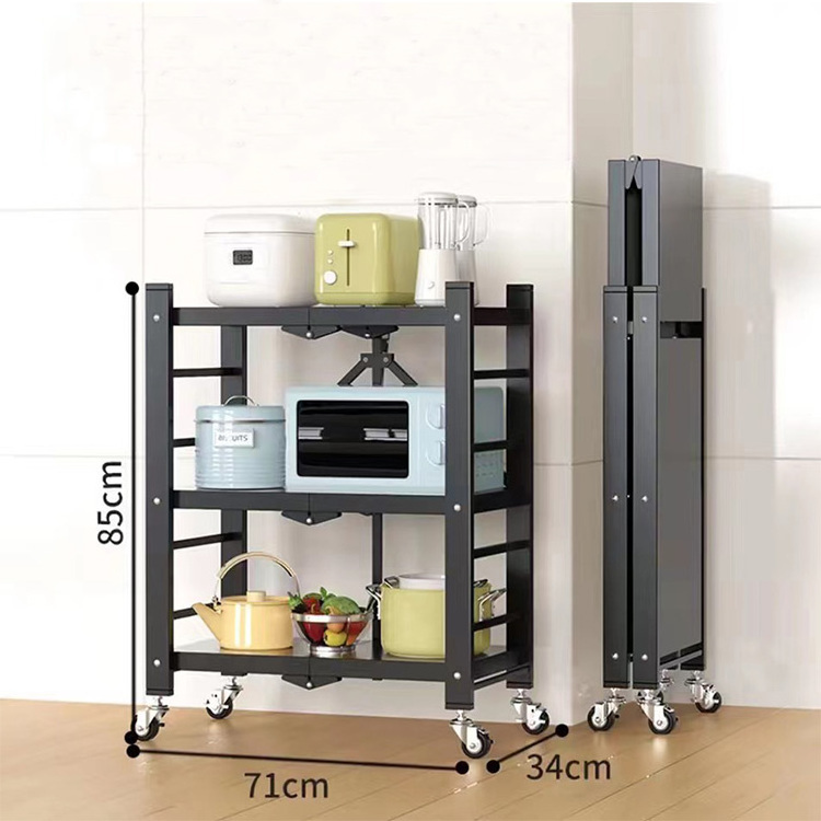 multifunctional collapsible 4 tier kitchen cabinet storage rack metal steel storage shelf with universal wheel