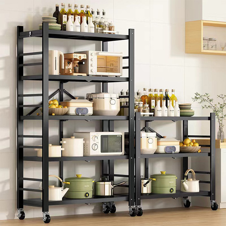 multifunctional collapsible 4 tier kitchen cabinet storage rack metal steel storage shelf with universal wheel