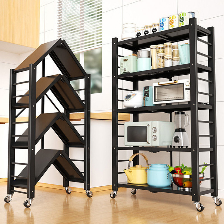 3 tier foldable household sundries movable bookshelf storage racks & shelving units organizer shelf racking for kitchen