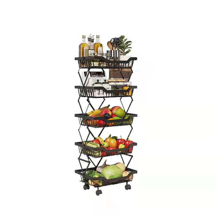 kitchen organization storage rack 5 layer foldable expand fruit and vegetable storage rack corner movable shelf