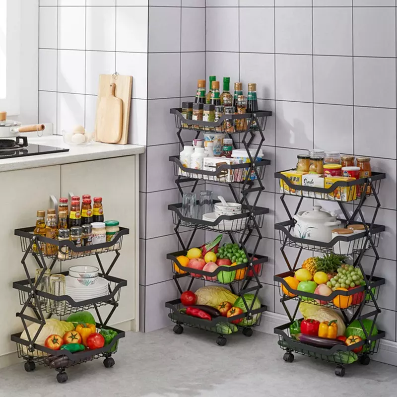 kitchen organization storage rack 5 layer foldable expand fruit and vegetable storage rack corner movable shelf