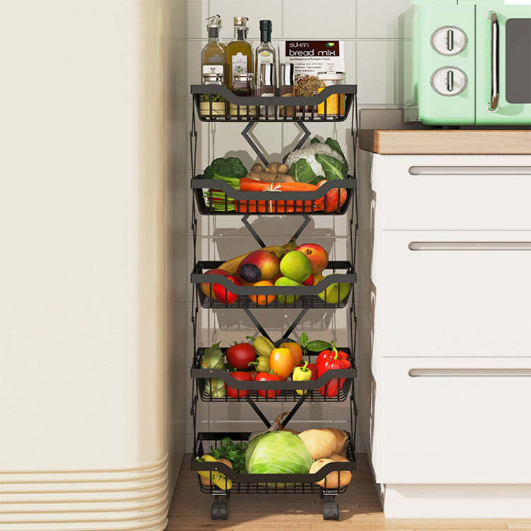 kitchen organization storage rack 5 layer foldable expand fruit and vegetable storage rack corner movable shelf