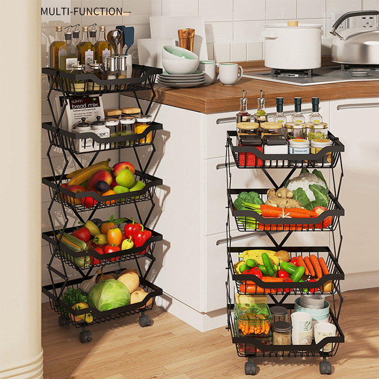 kitchen organization storage rack 5 layer foldable expand fruit and vegetable storage rack corner movable shelf