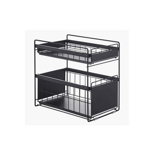 2-Tier Under Sink Sliding Cabinet Basket Organizer Pull Out Organizer for Kitchen Bathroom Cabinet-Sliding Drawer Shelf