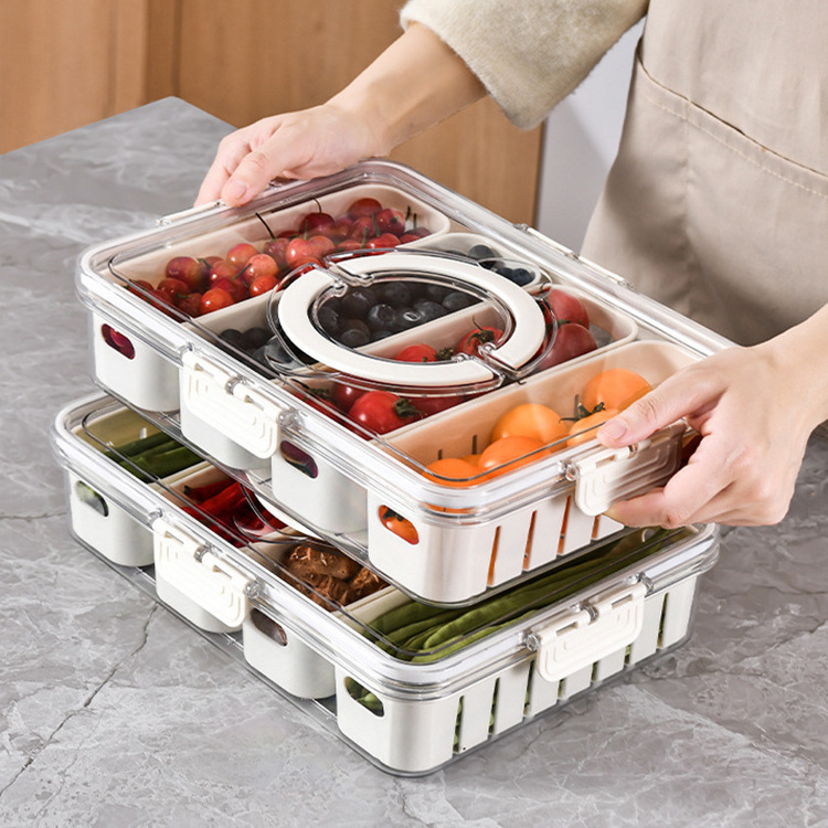 Kitchen vegetable crisper 4 grids transparent storage box with strainer