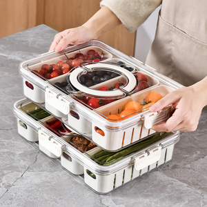 Kitchen vegetable crisper 4 grids transparent storage box with strainer