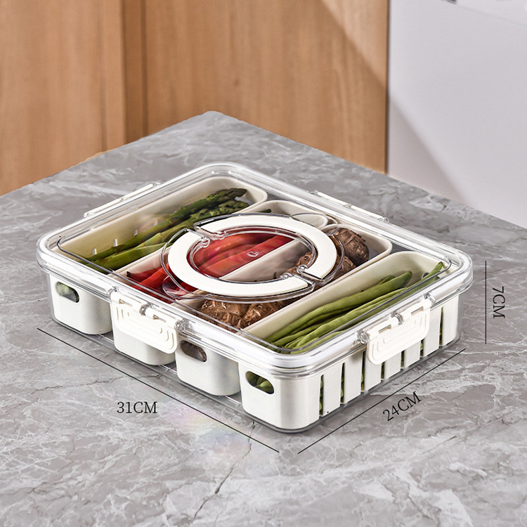 Kitchen vegetable crisper 4 grids transparent storage box with strainer