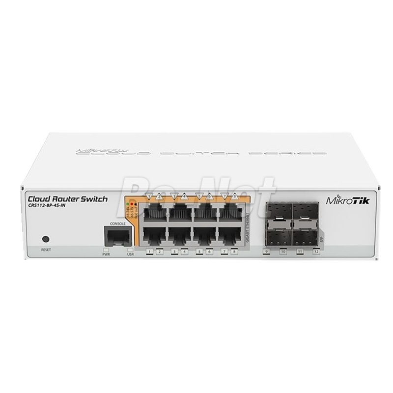 MikroTik CRS112-8P-4S-NIM autosensing 802.3af/at PoE+ and Passive PoE and 8 Gigabit RJ45 Port PoE desktop wireless switch