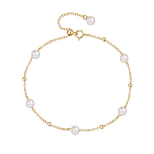 CANNER New 18k Gold Plated Pearls Cz Link Bracelet 925 Silver Dainty Pearl Ball Charm Bracelet Women Jewelry For Girls