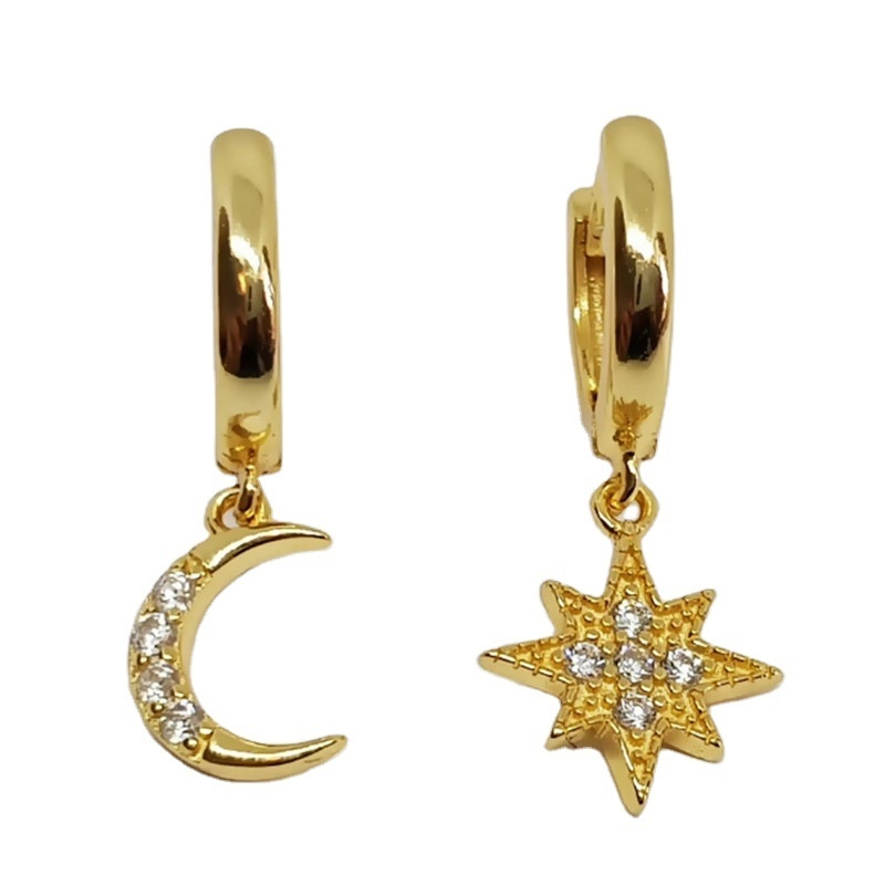 ROXI Light luxury S925 sterling silver INS star moon asymmetric ear buckle all-match earrings female