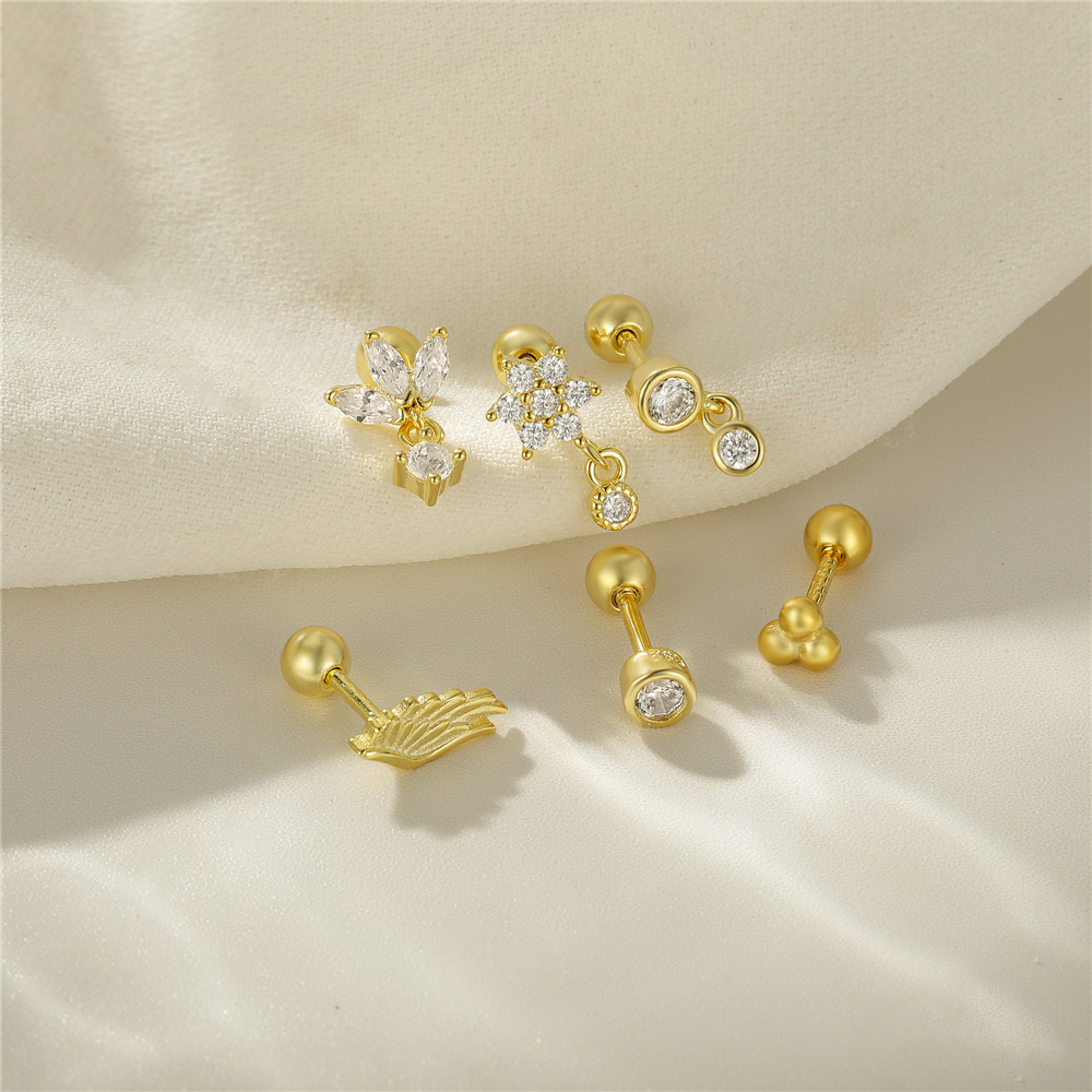 Wholesale Silver 925 Supplier 18k Gold Plated Small Ball Cartilage Stud Piercing Earrings Sets for Women Zircon Piercing Jewelry